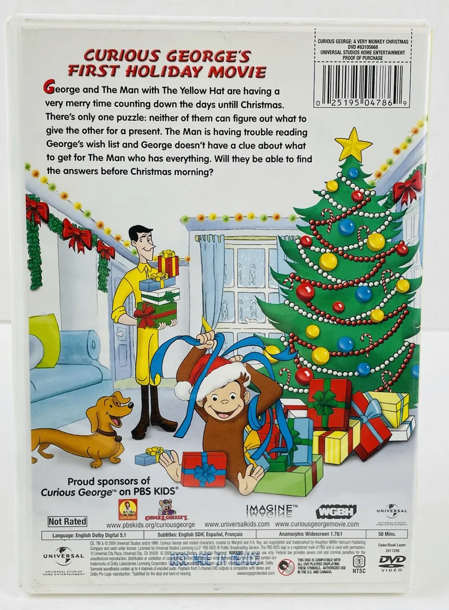 Curious george a very monkey christmas dvd pbs kids cartoon movie