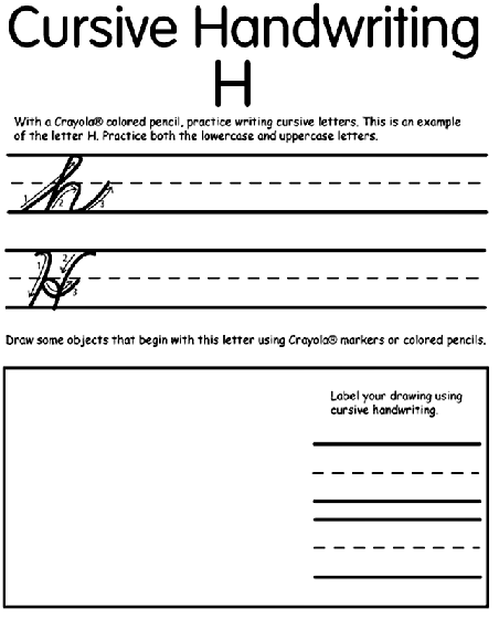 Writing cursive h coloring page