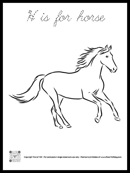 Letter h is for horse coloring page free printable cursive font â the art kit