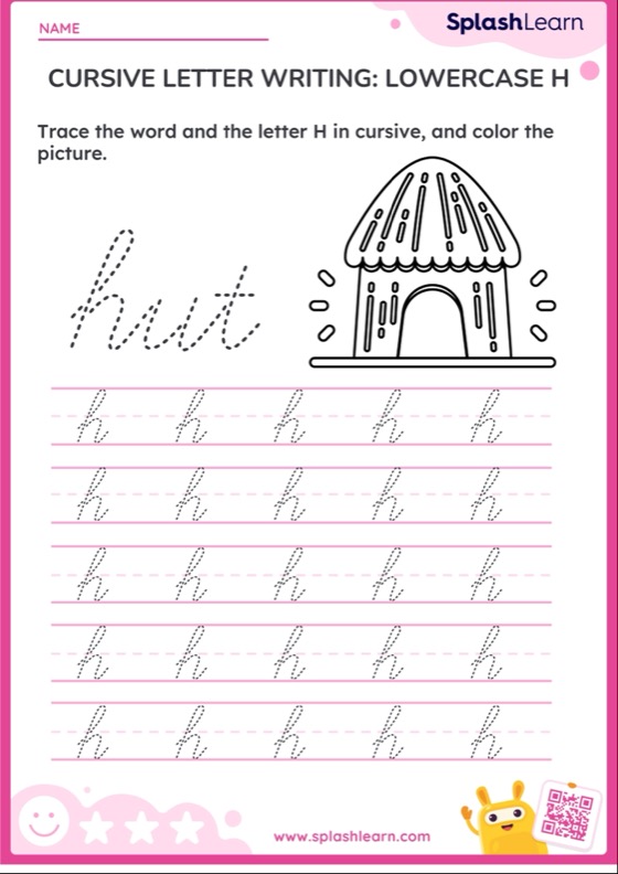 Cursive letter writing lowercase h