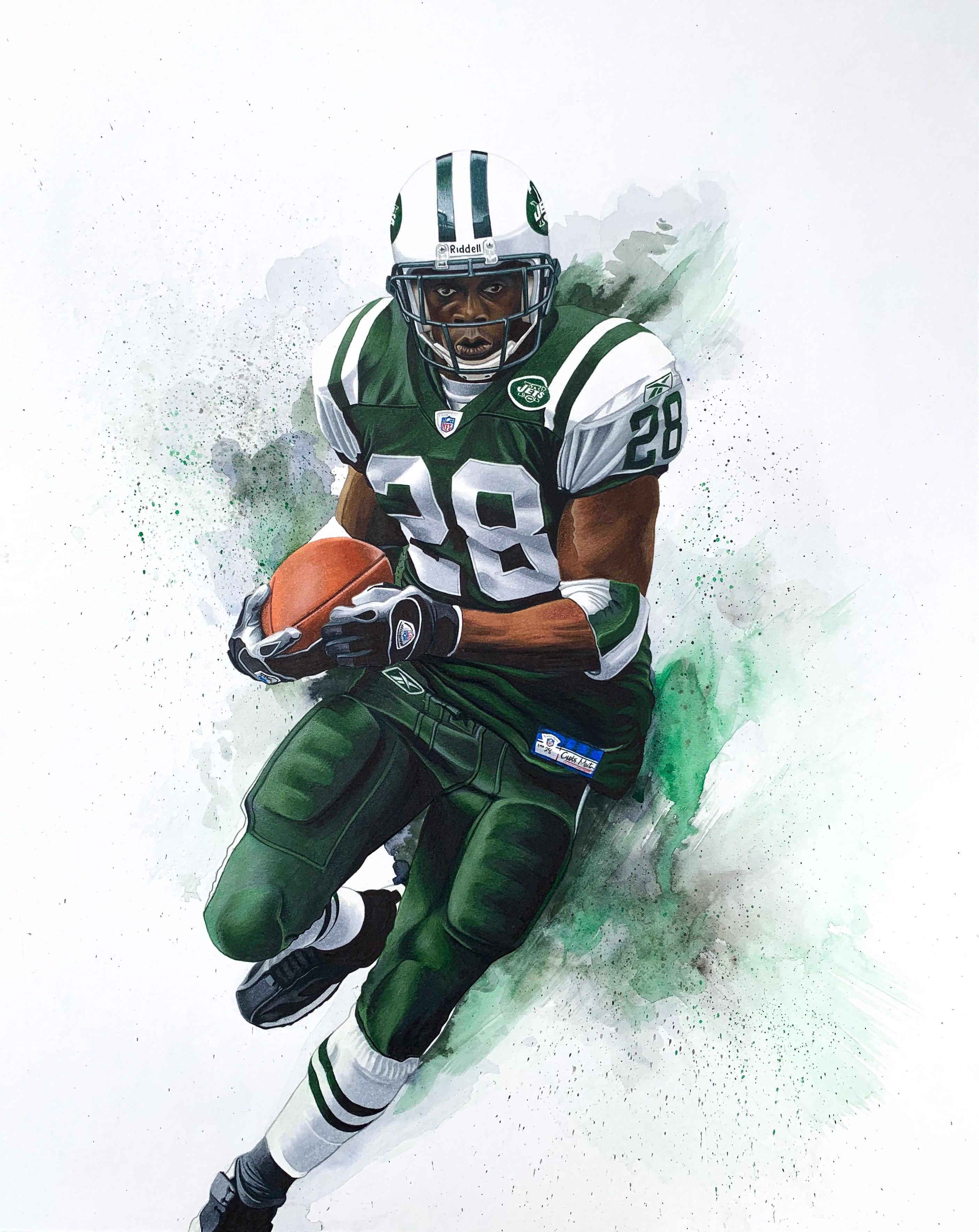 Curtis martin new york jets drawing by ken karl sports art nfl football art new york jets