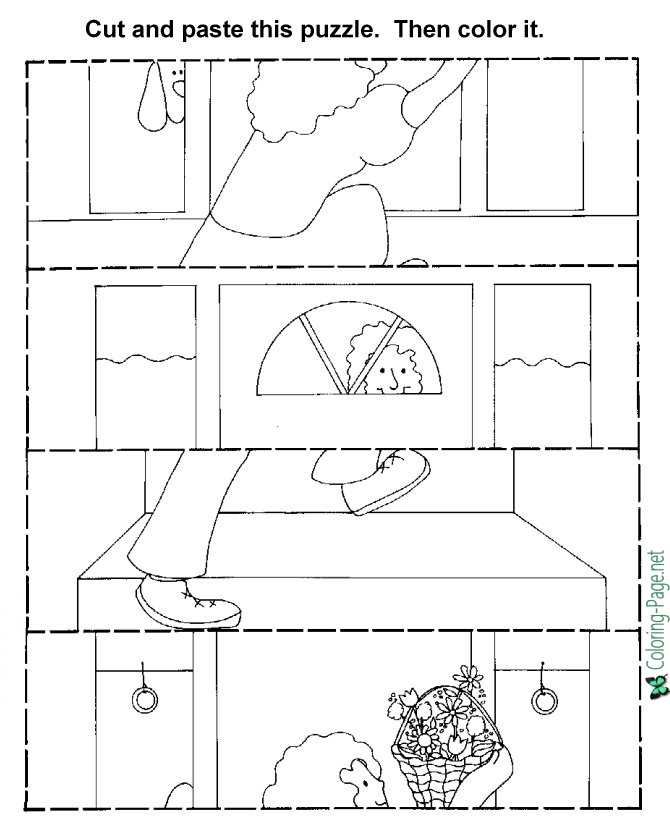 Puzzle cut paste child activity worksheets