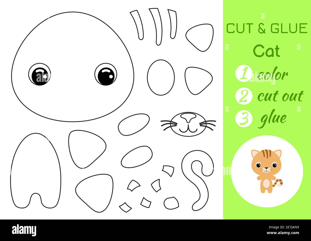 Coloring book cut and glue baby cat educational paper game for preschool children cut and paste worksheet color cut parts and glue on paper stock vector image art