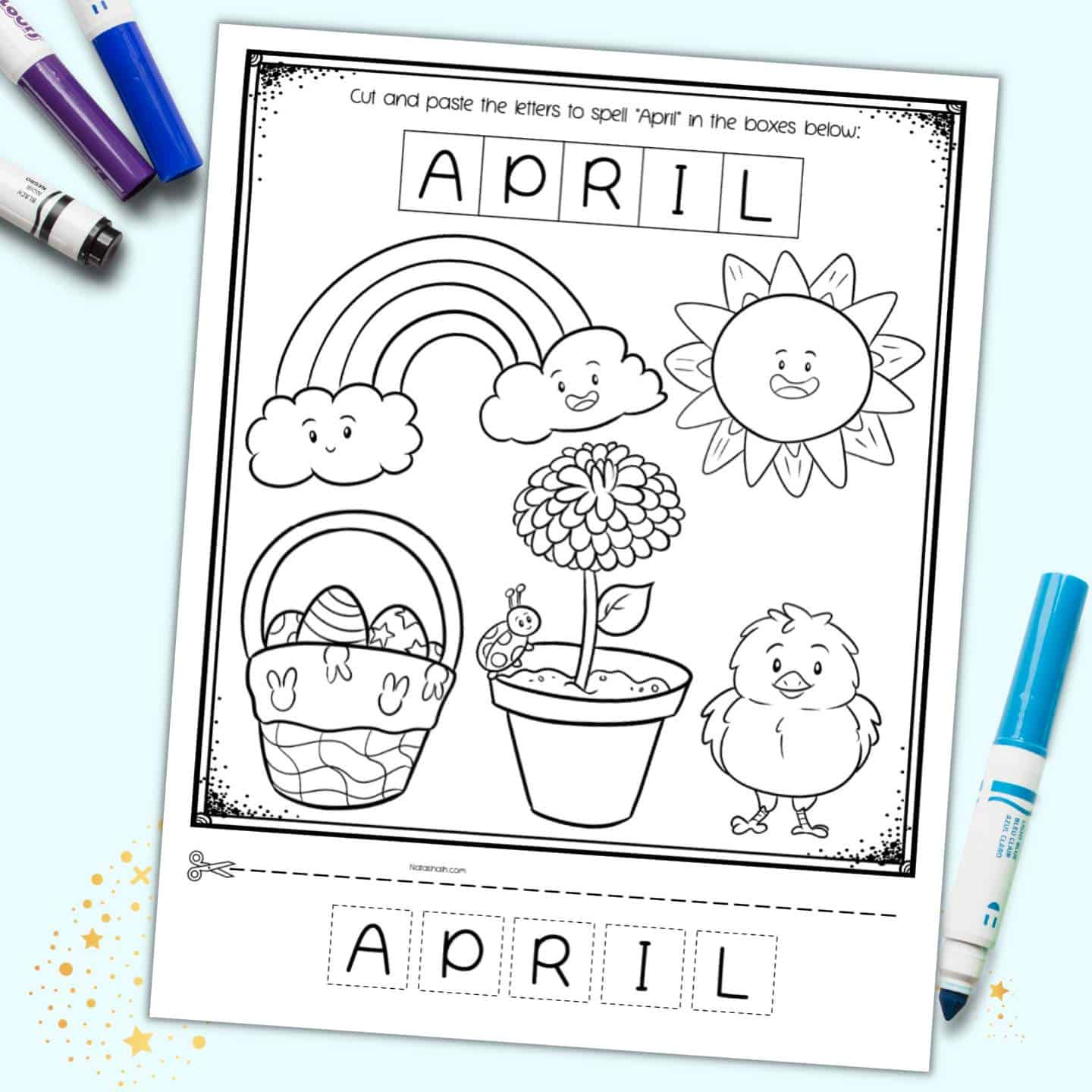 Free printable april cut and paste worksheet