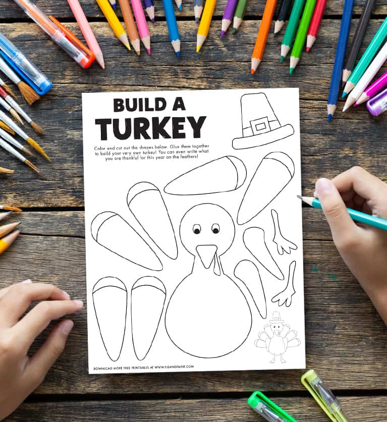 Free printable build a turkey coloring page