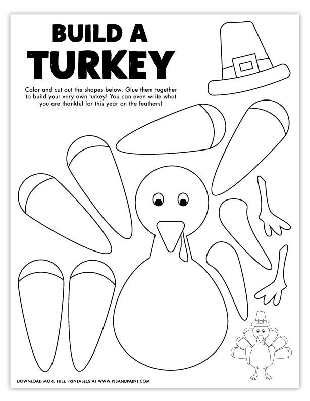 Free printable build a turkey coloring page