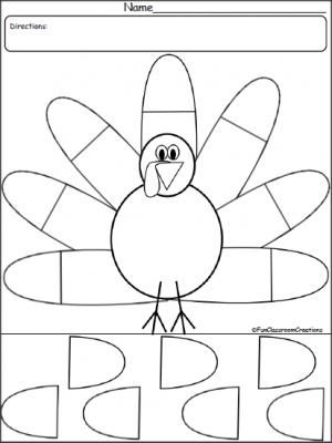 Turkey match cut and paste template made by teachers thanksgiving worksheets thanksgiving kindergarten thanksgiving preschool