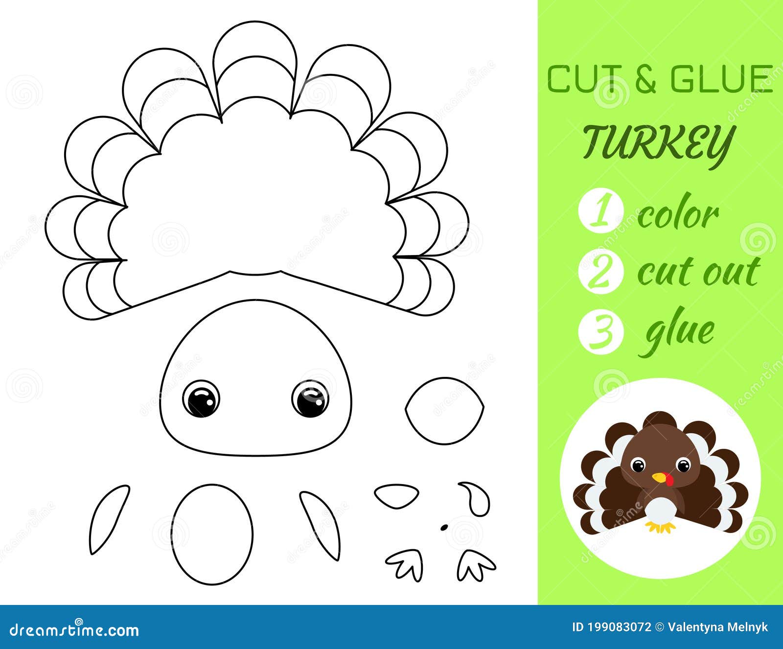 Coloring book cut and glue baby turkey educational paper game for preschool children cut and paste worksheet stock illustration