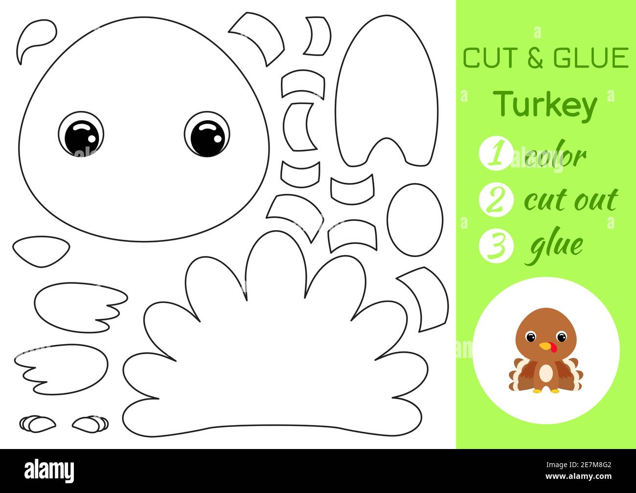 Coloring book cut and glue baby turkey educational paper game for preschool children cut and paste worksheet color cut parts and glue on paper stock vector image art