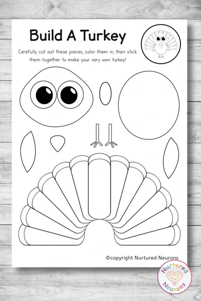 Cut and paste build a turkey craft printable templates