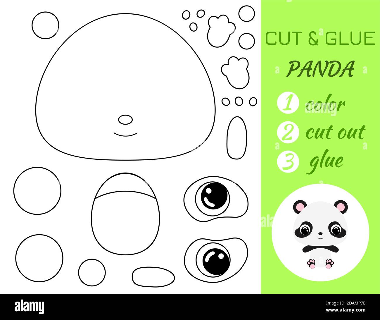 Simple educational game coloring page cut and glue sitting baby panda for kids educational paper game for preschool children color cut parts and gl stock vector image art