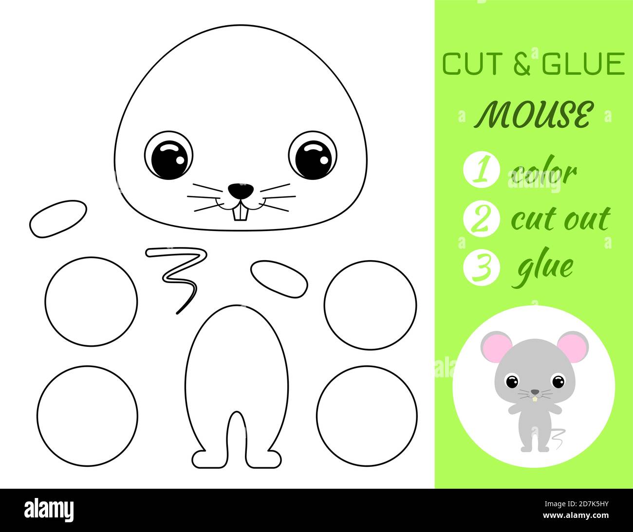 Coloring book cut and glue baby mouse educational paper game for preschool children cut and paste worksheet color cut parts and glue on papercart stock vector image art