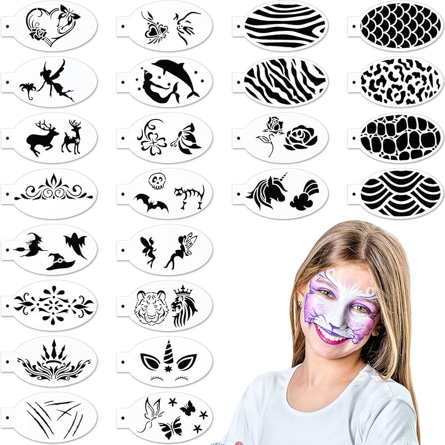 Pieces face paint stencils face body painting stencils tattoo painting templates face tracing stencils for kids holiday halloween makeup body art painting tattoos painting cute style arts crafts