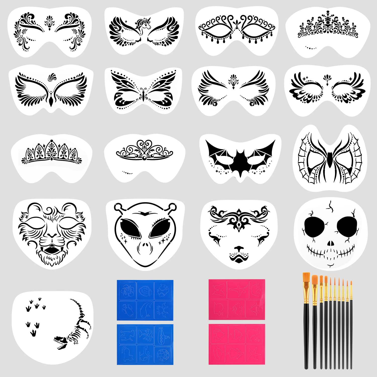 Kinbom pcs face paint stencils kit includes reusable large face painting stencil small stick paint templates and brushes for kids party makeup body art painting chrismas