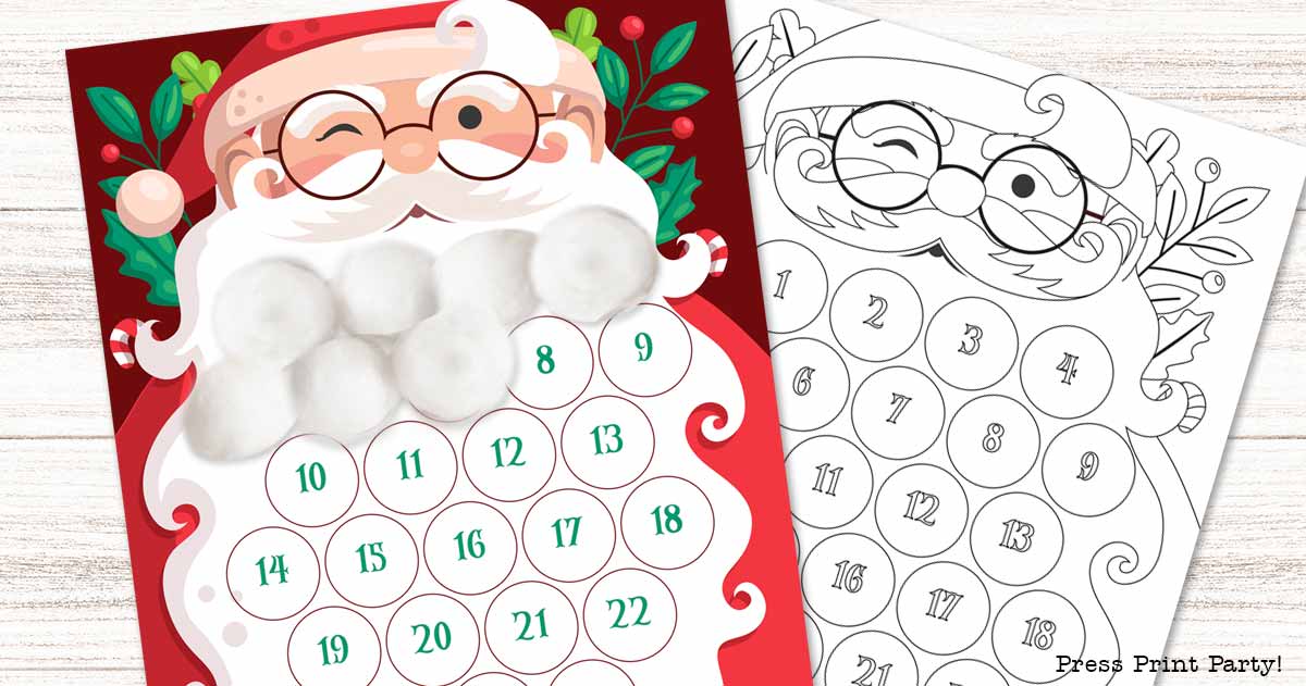 Free printable santa beard countdown advent calendar