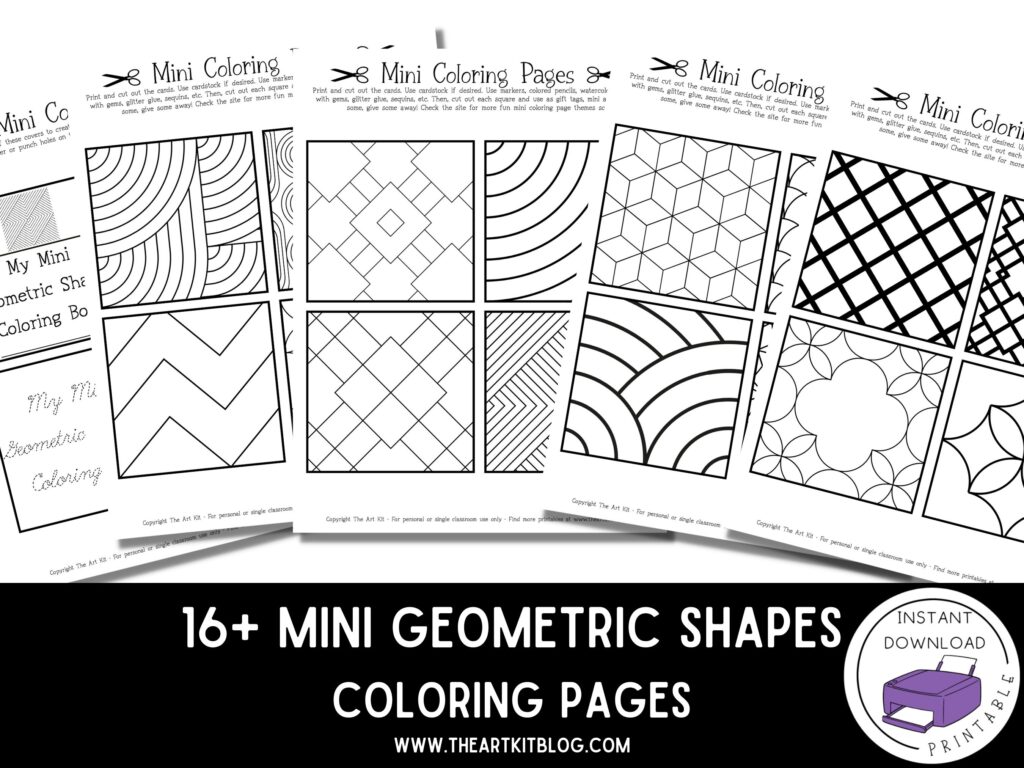 Mini coloring pages geometric shapes free printable download â the art kit