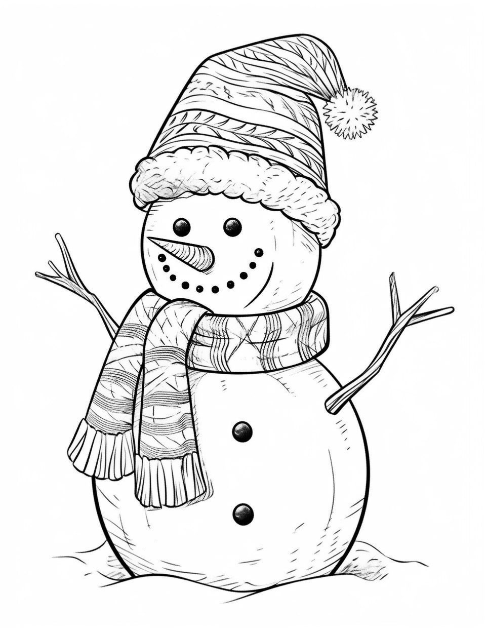 Snowman coloring pages for kids and adults