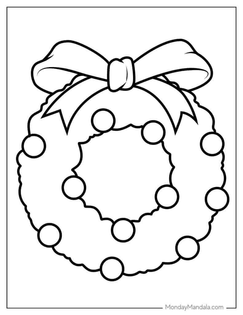 Christmas wreath coloring pages free pdf printables