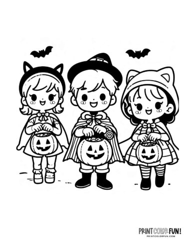 Cute friendly trick or treat coloring pages for halloween fun at