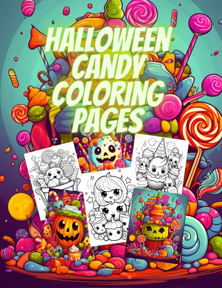 Halloween candy coloring pages for kids with cute adorable kawaii characters in fun fantasy anime scenes goldman diana books