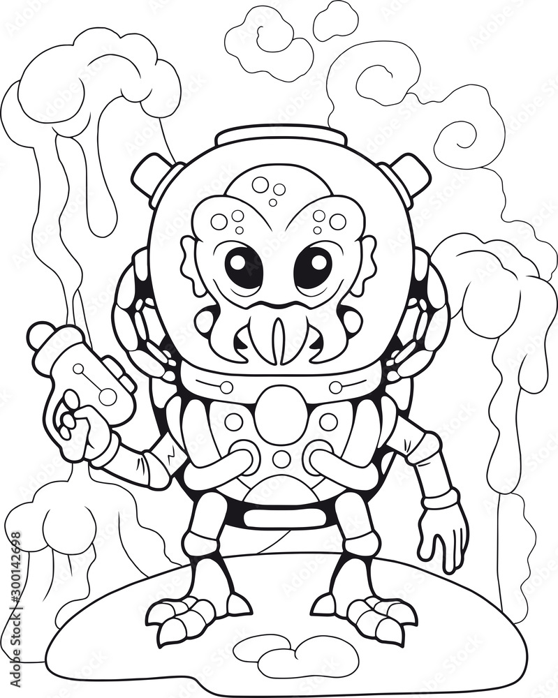 Cartoon cute alien coloring book funny illustration vector