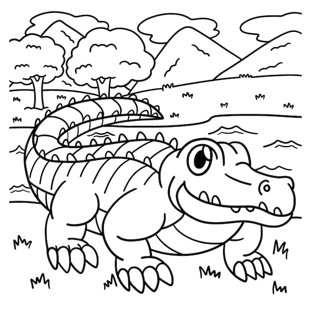 Premium vector crocodile coloring page for kids