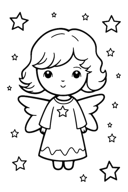 Premium vector cute angel coloring page