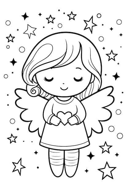 Premium vector coloring page of a cute angel