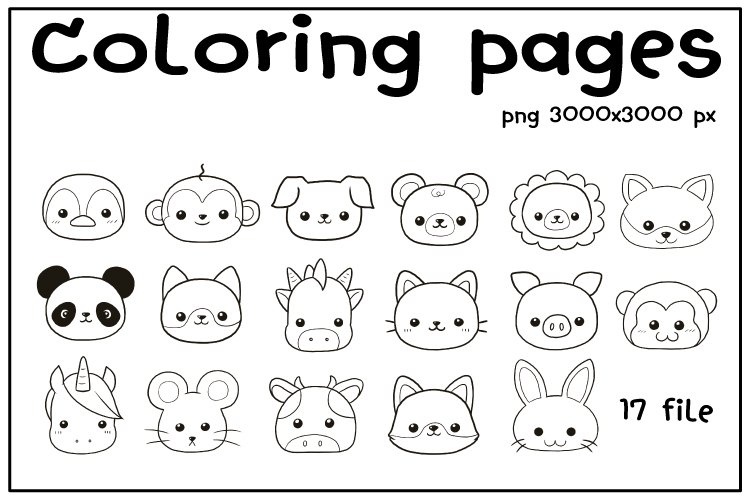 Cartoon kawaii character coloring pages doodle illustration