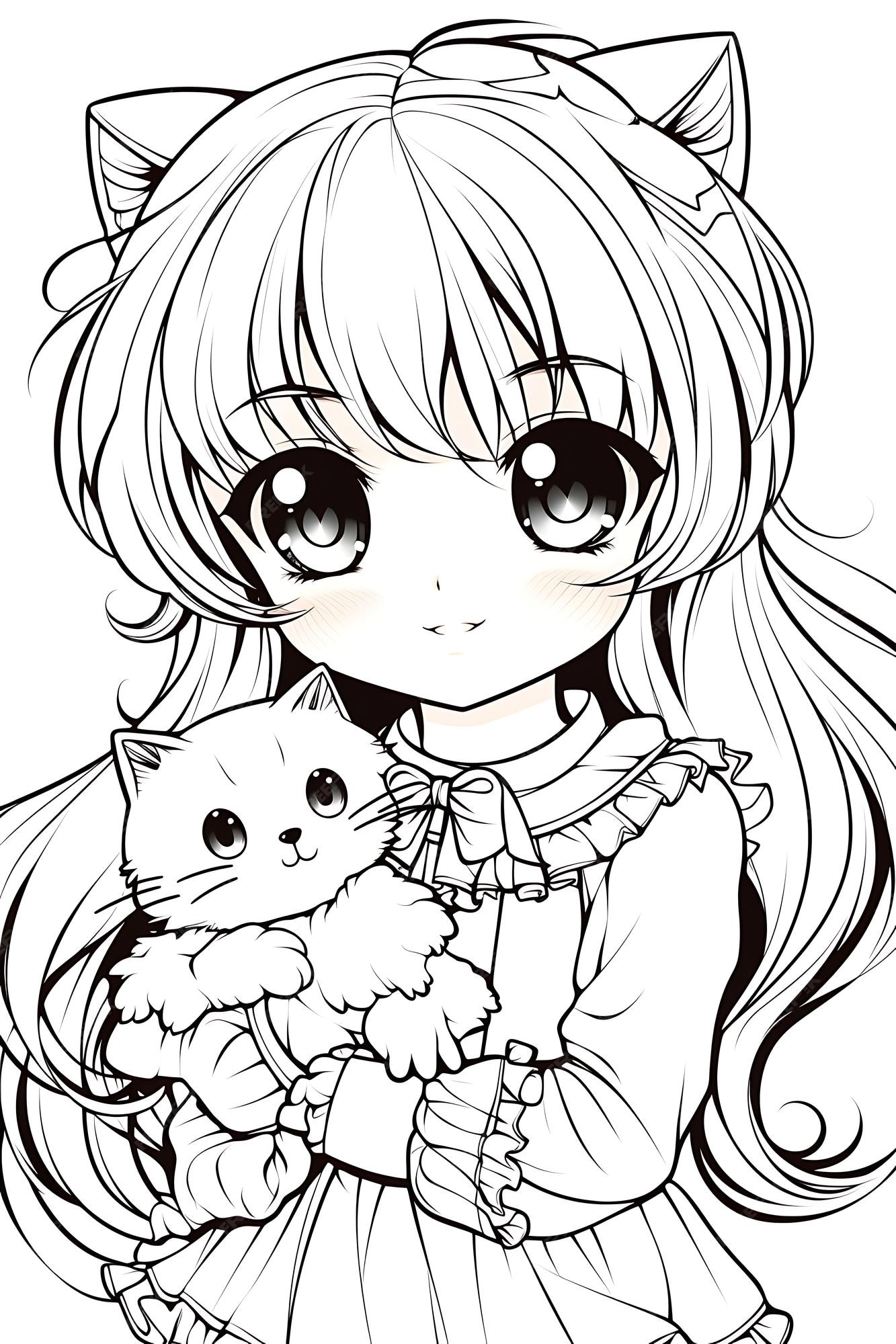 Premium vector anime coloring page