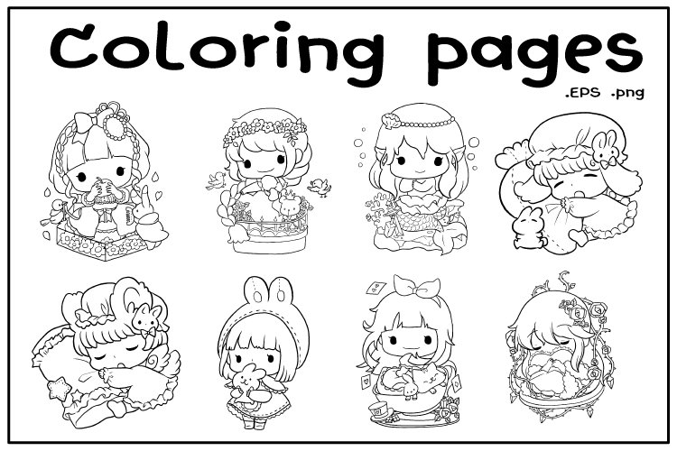 Cartoon baby girl princess doodle cute anime coloring pages