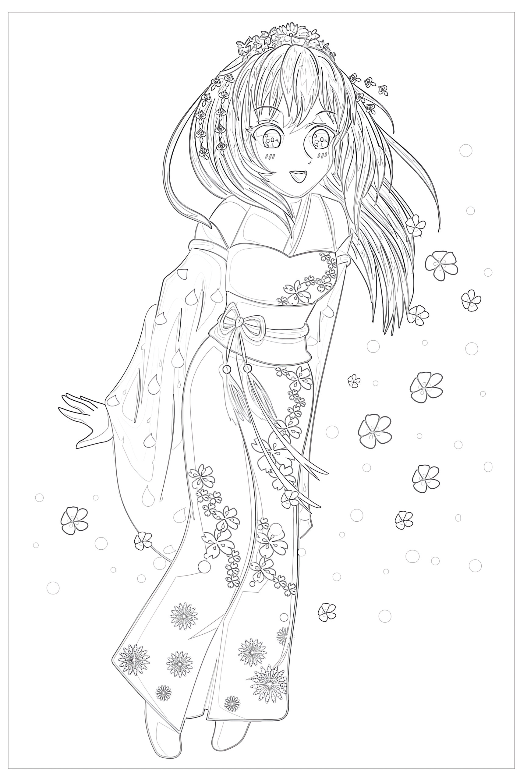 Cute anime coloring page