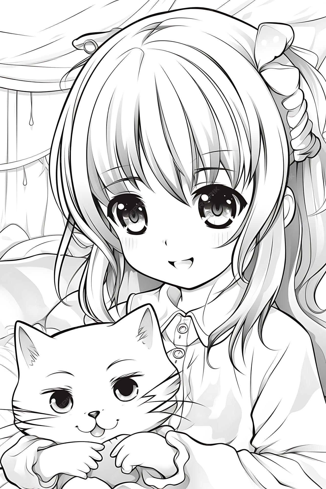 Premium vector anime coloring page