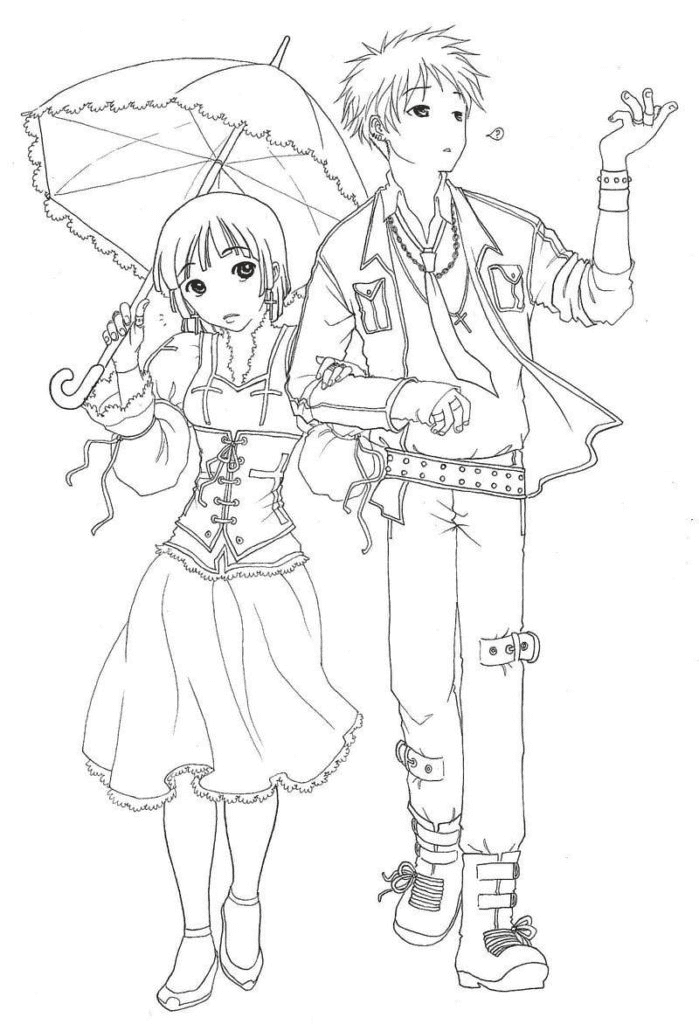 Anime couple coloring pages printable for free download