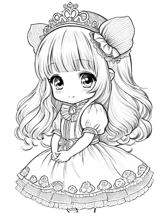 Princess pretty printable colouring in pages cute anime download now