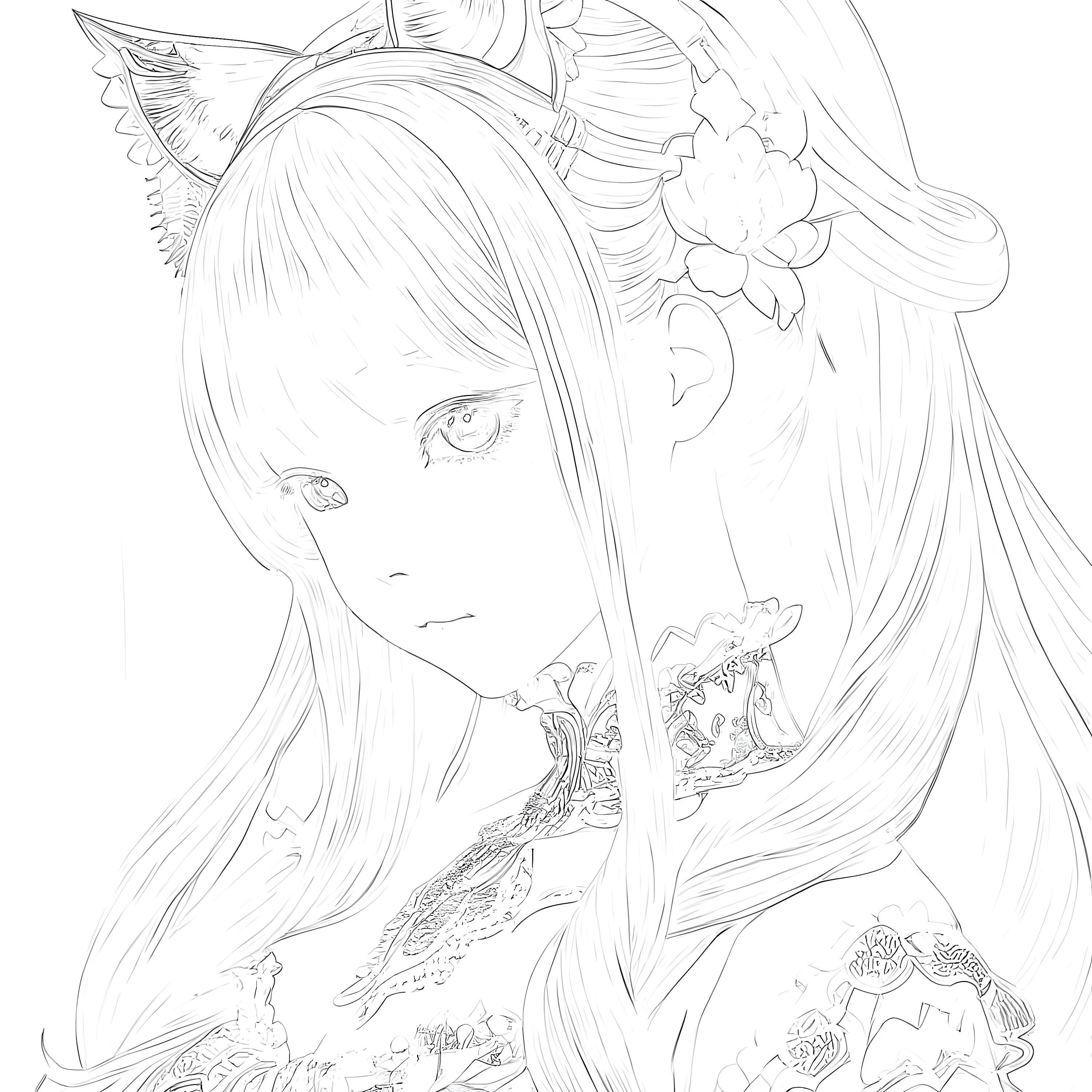 Cute anime girl coloring page