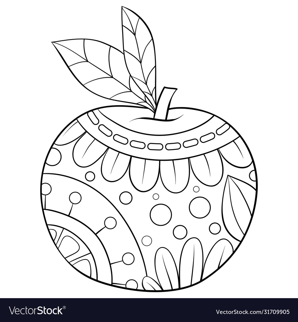 Adult coloring bookpage a cute apple royalty free vector