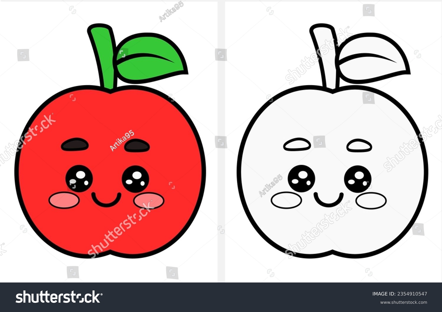 Cute cartoon apple coloring page kids stock vector royalty free