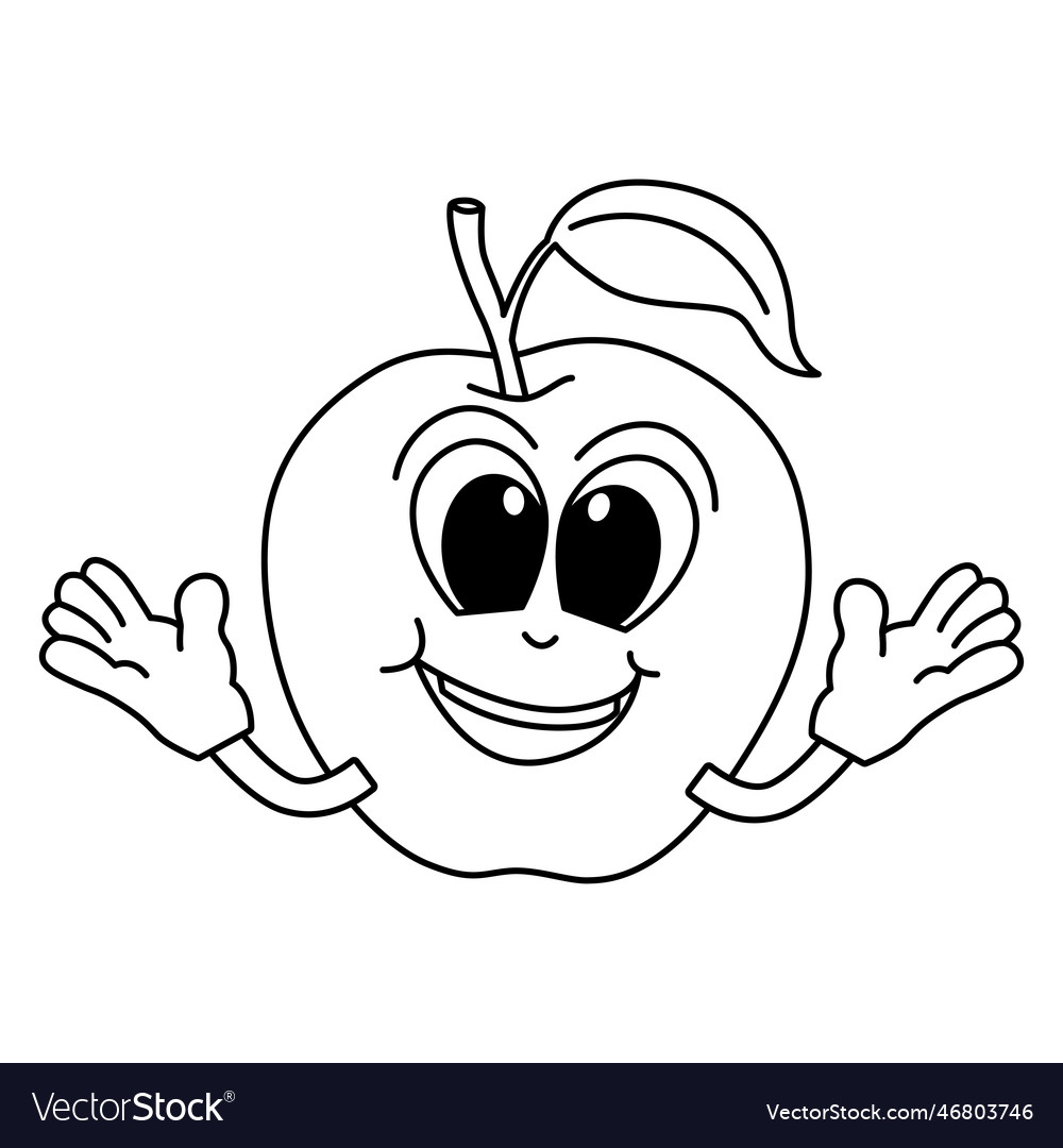 Cute apple cartoon coloring page for kids vector image