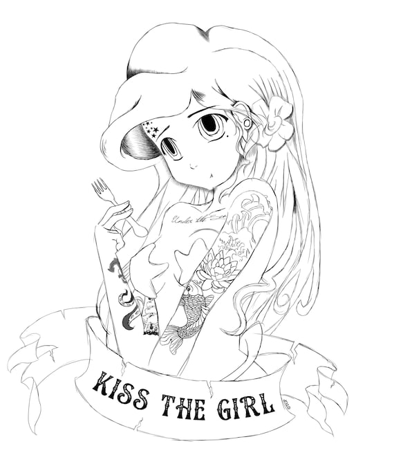 Punk princess ariel colouring page instant download