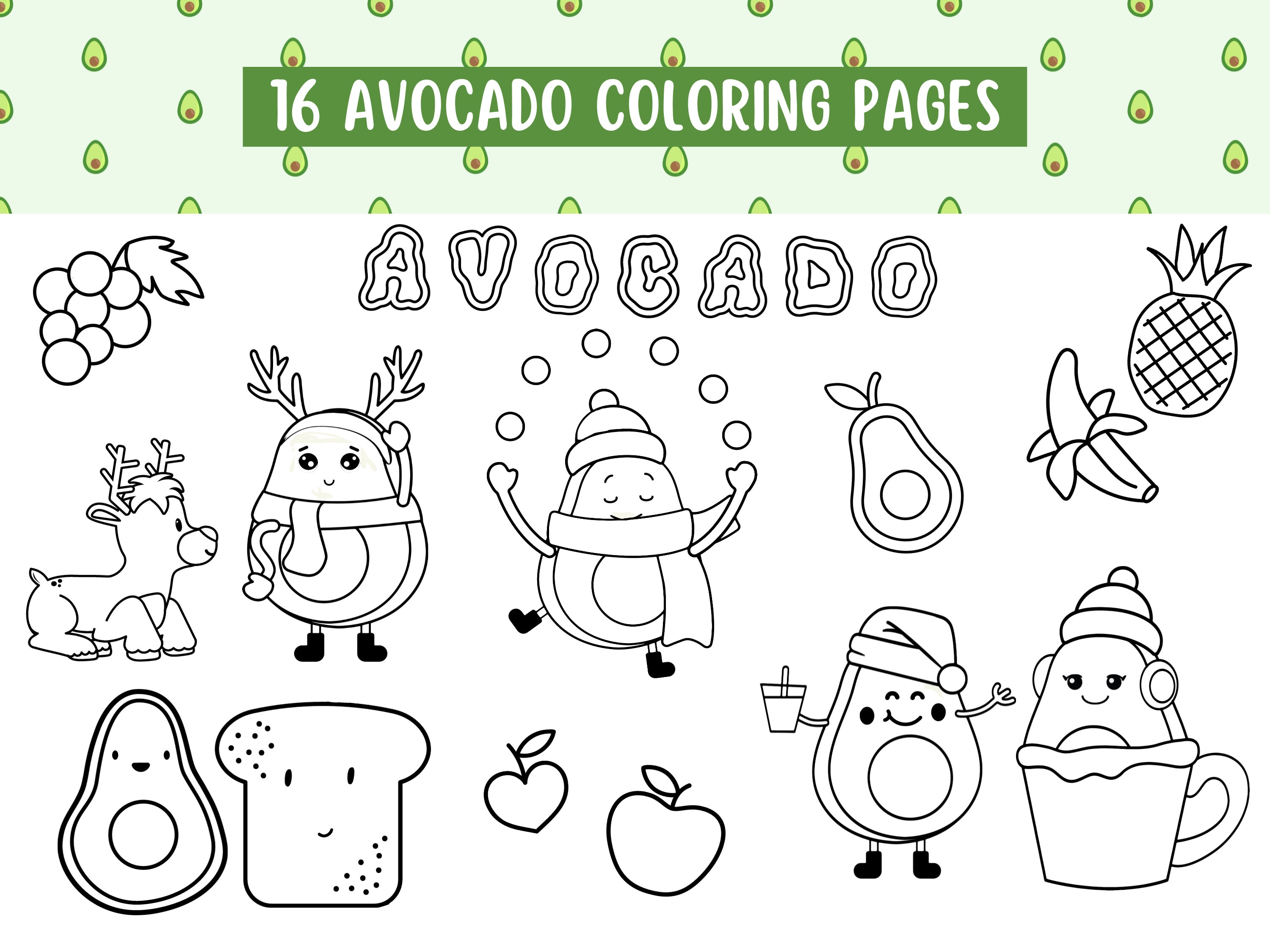 Cute avocado coloring pages printable color sheets fun coloring pages for girls and boys easy and enjoyable instant download download now