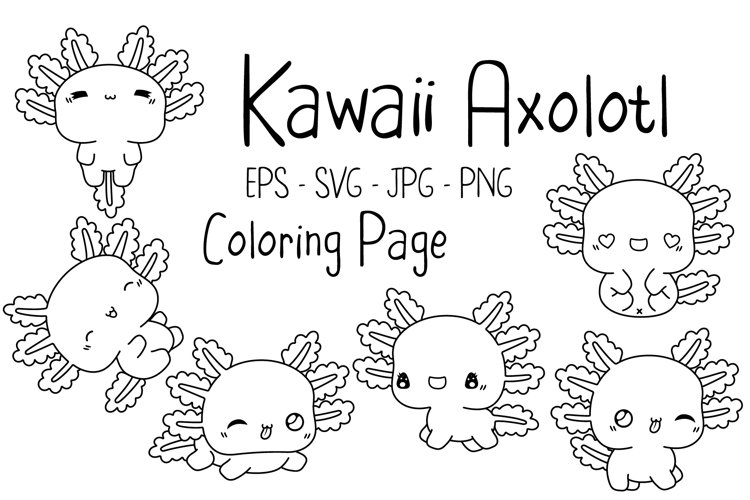 Kawaii axolotl set coloring page