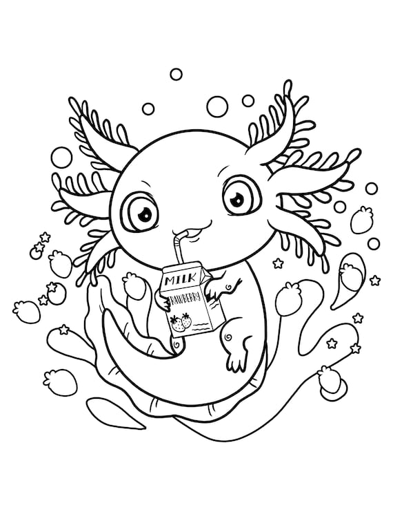 Cute axolotl coloring page digital download axolotls kawaii kids printable