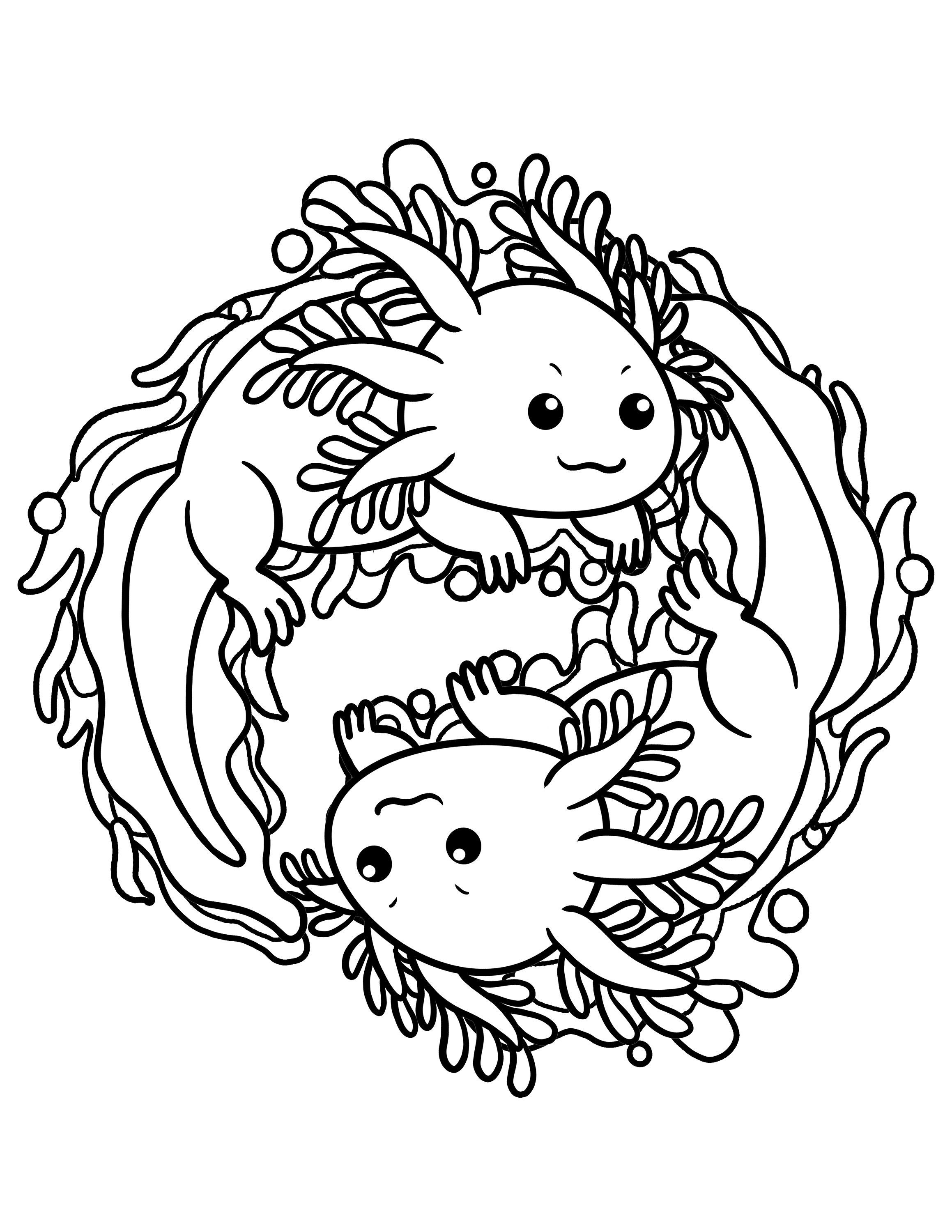 Axolotl yinyang cute axolotl coloring page digital download axolotl printable pdf