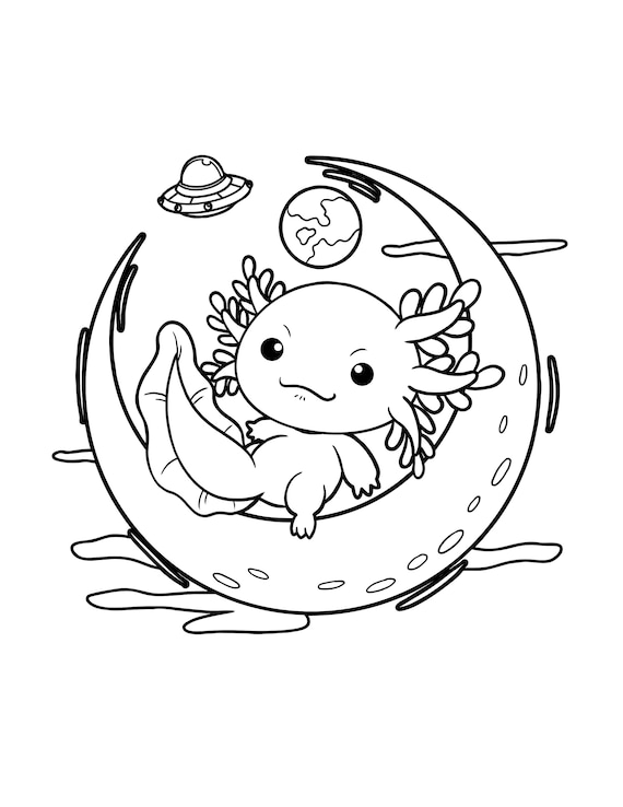 Printable cute axolotl coloring page digital download axolotls kawaii kids pdf