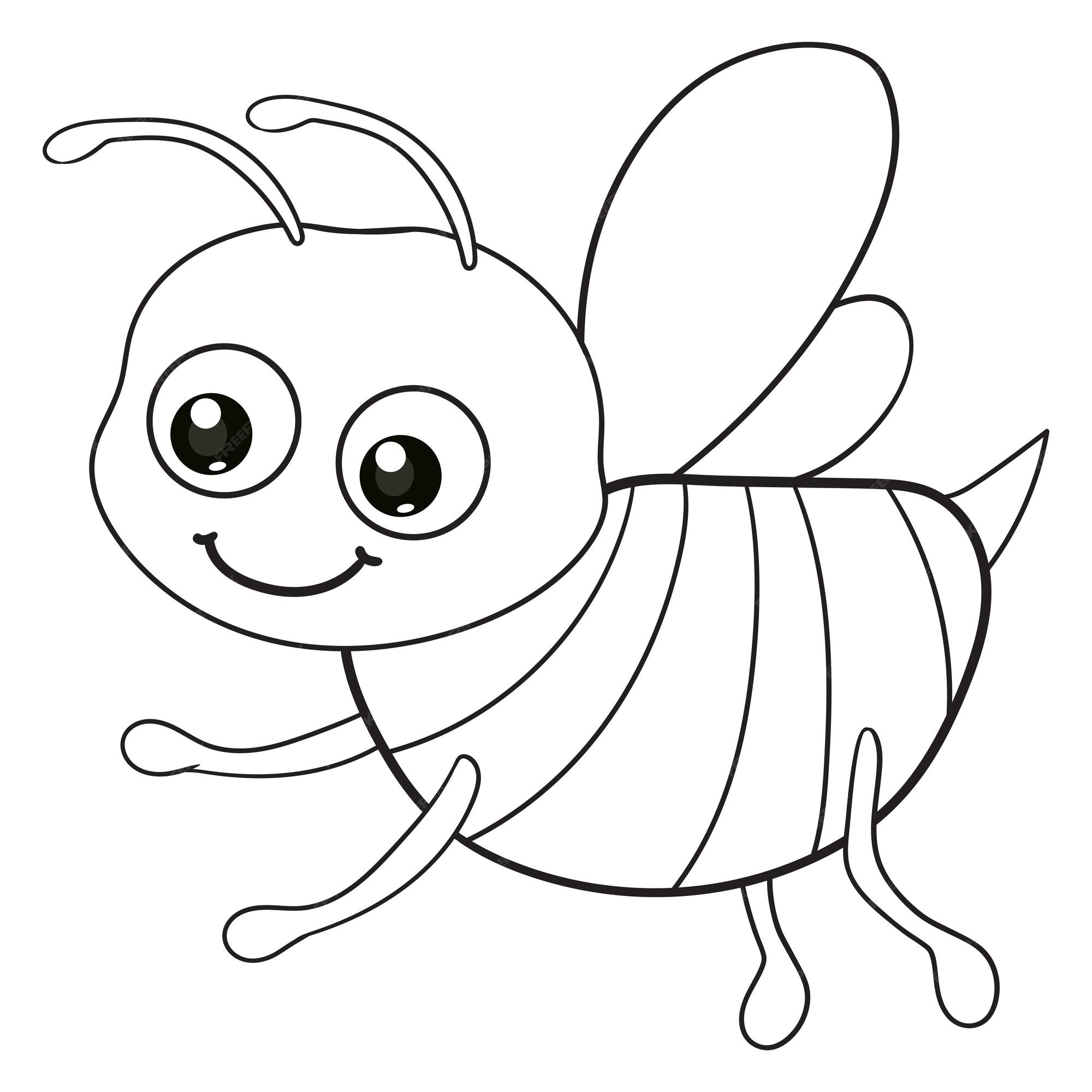 Premium vector coloring pages or books for kids cute bee cartoon black and white