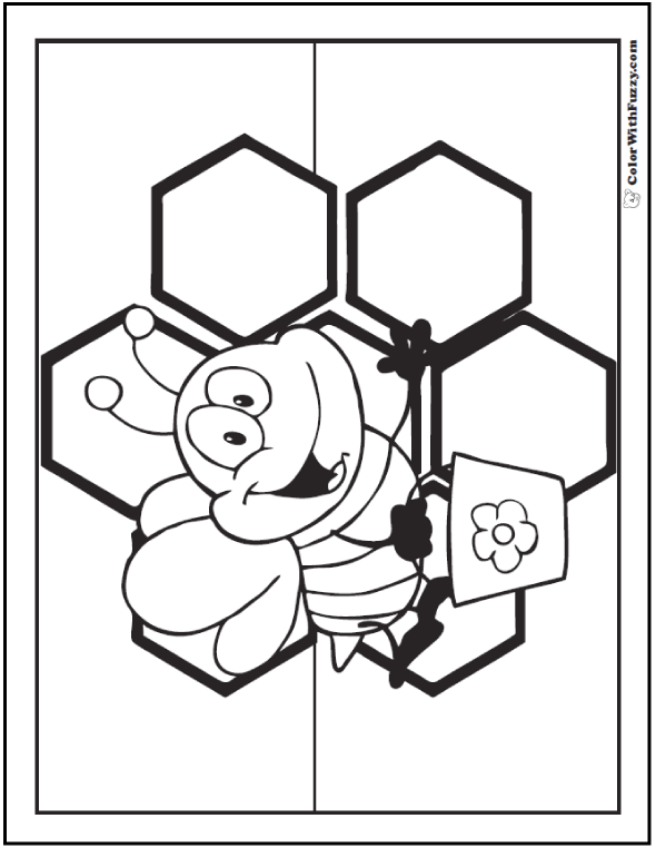 Bee coloring pages hives flowers and honey