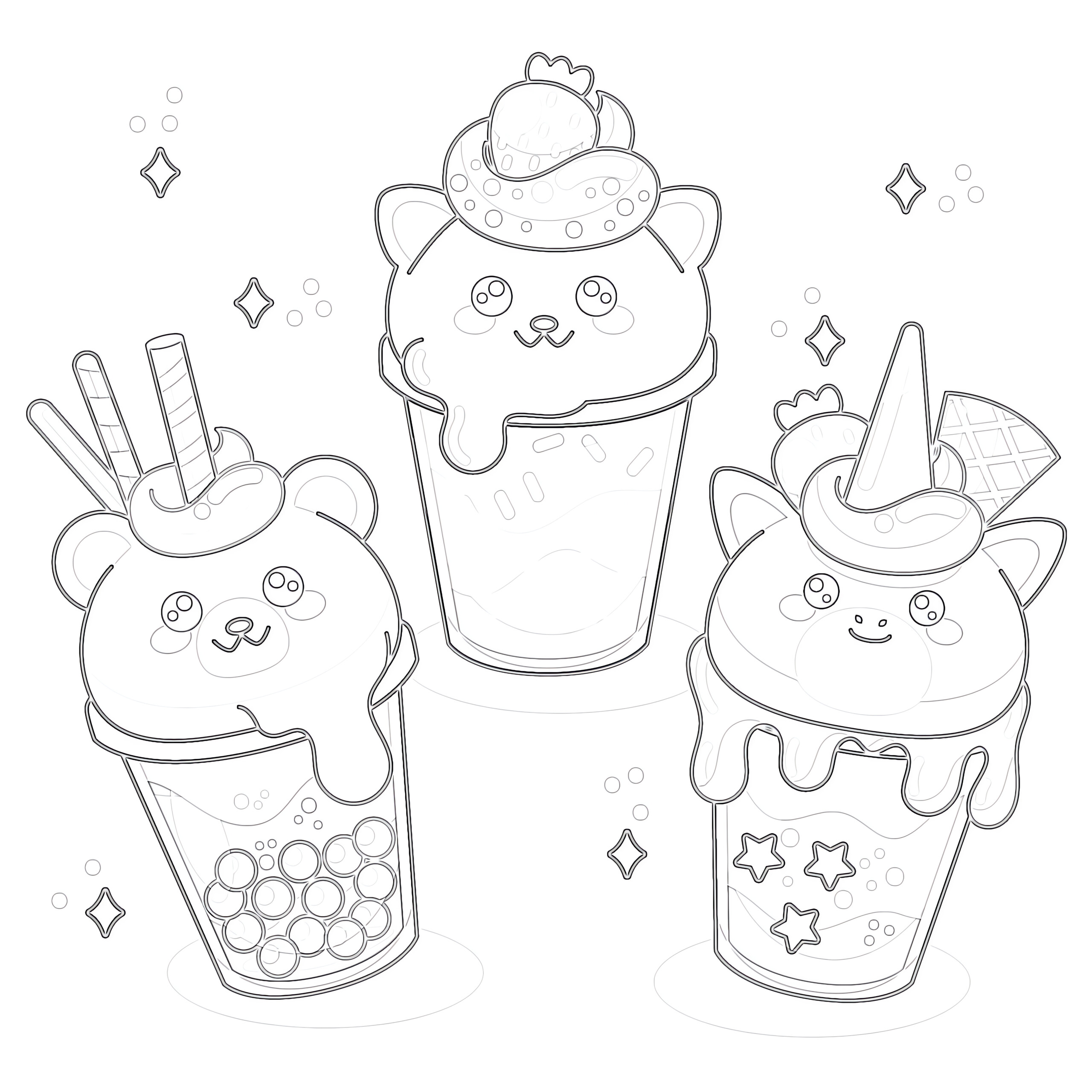 Kawaii bubble tea coloring page