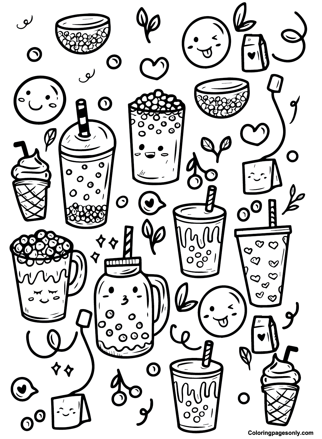 Boba tea coloring pages printable for free download