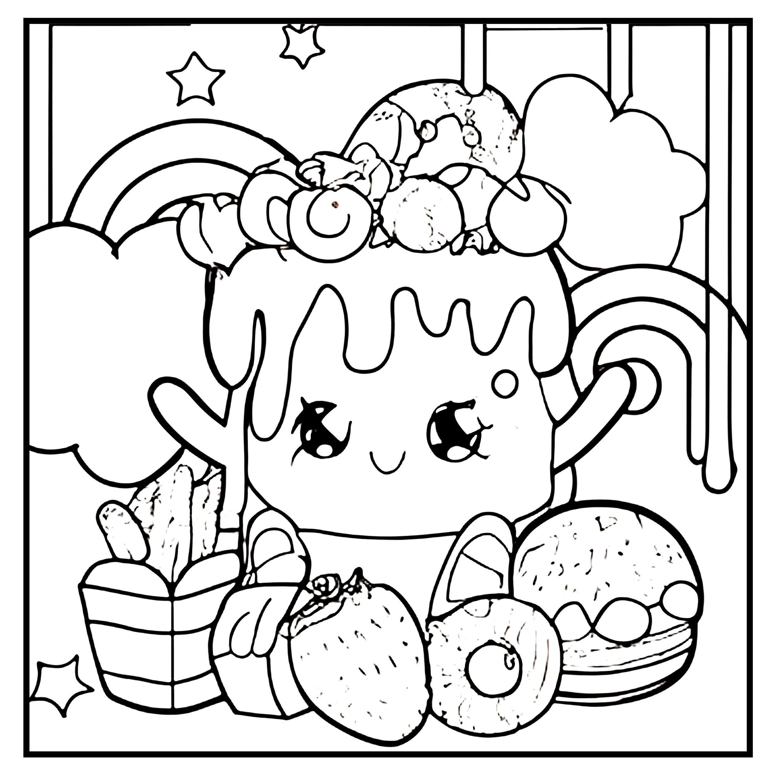 Pages kawaii friends and desserts printable book kids coloring pages kids coloring book digital download not a physical product